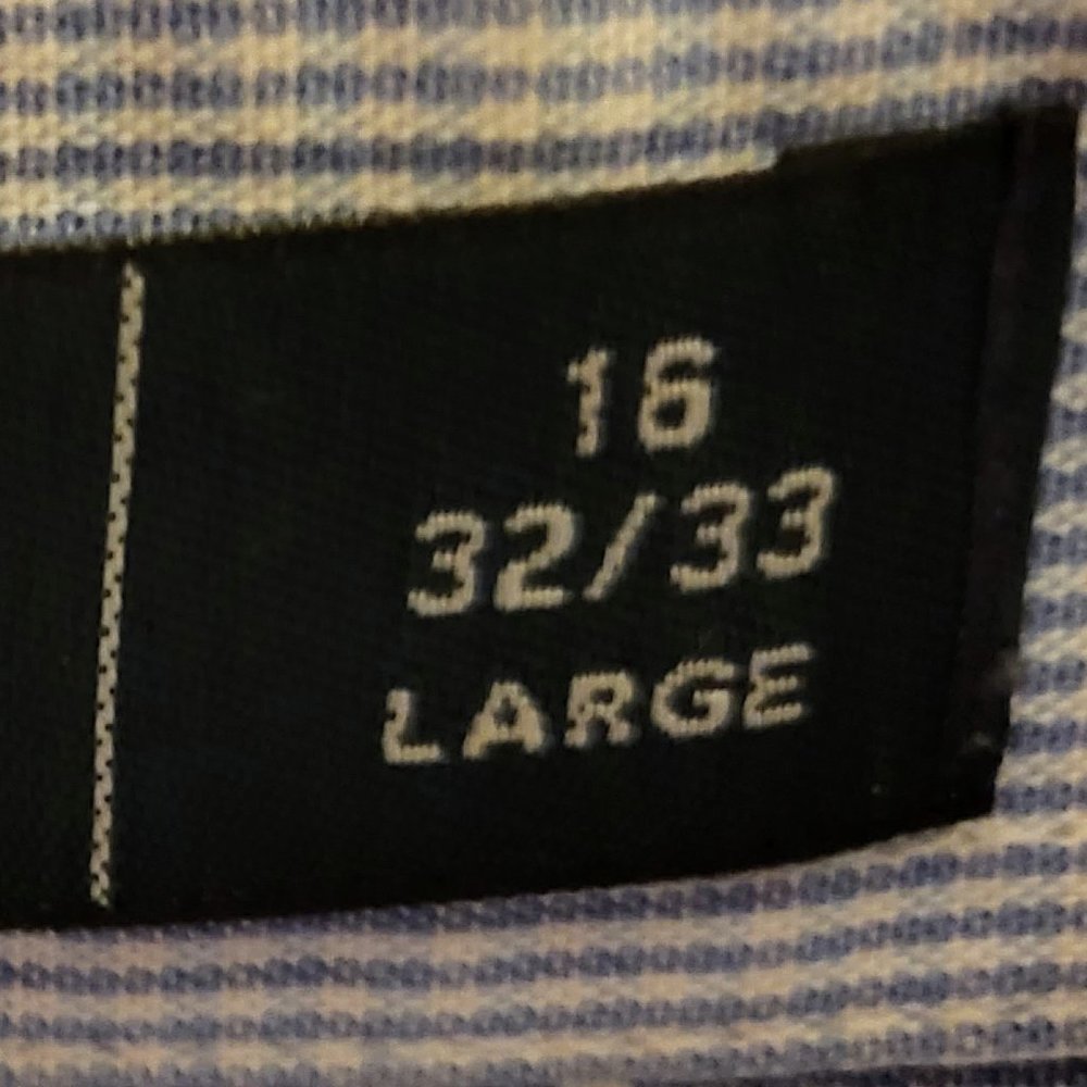 Perry Ellis Portfolio Blue and White Pin-Striped Shirt Sz 16 w/32 X 33 - Picture 4 of 9